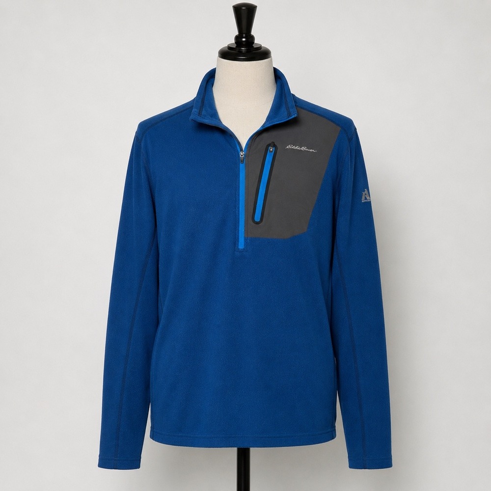 Eddie Bauer Mens‎ TXL Blue Fleece Quarter Zip Performance Pullover Chest Pocket